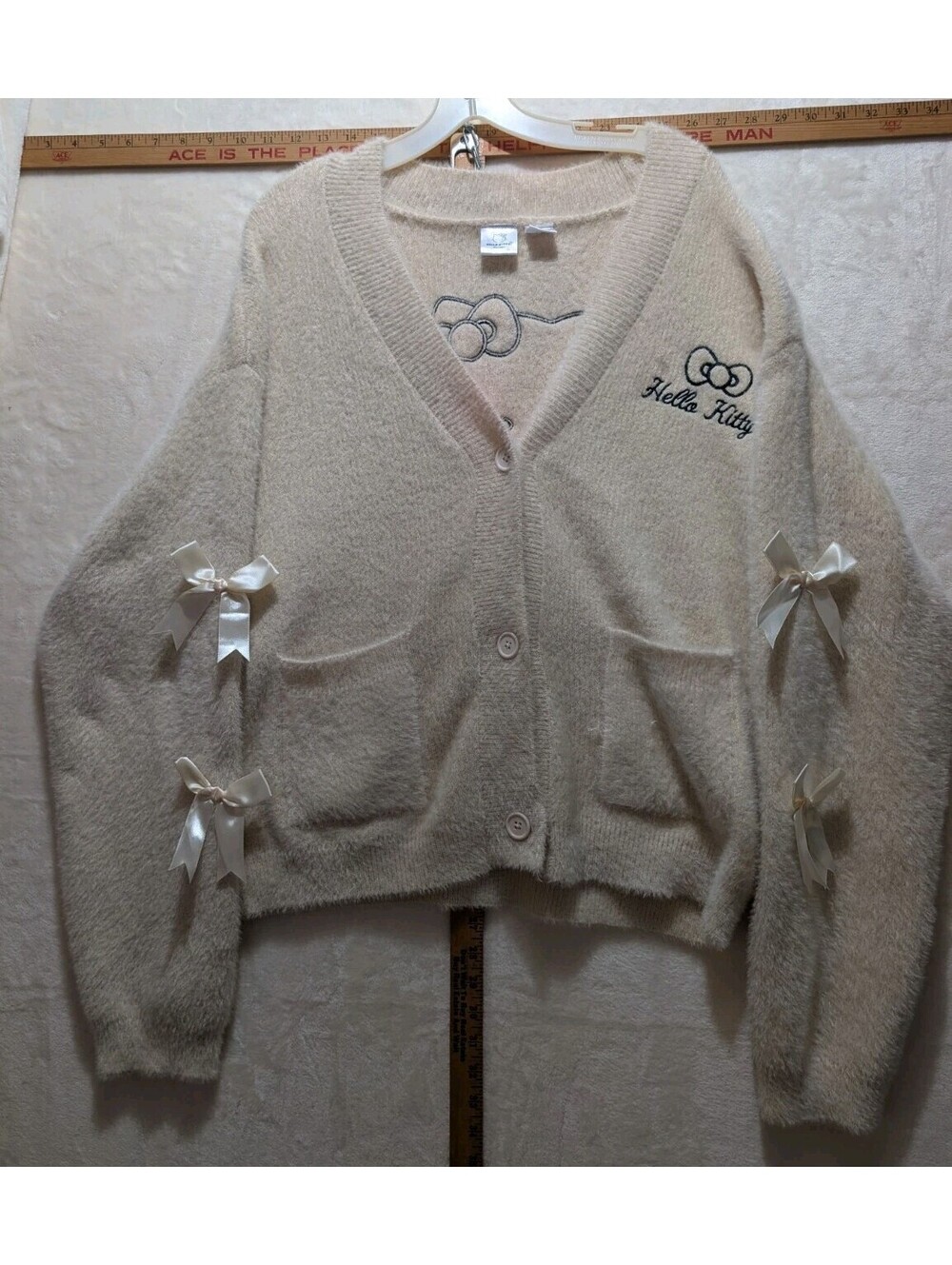 Sanrio Hello Kitty Two-Piece Cream Eyelash Knit Sweater and Cardigan Set XL